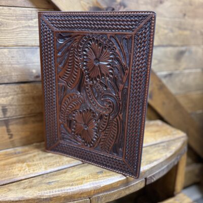 Tooled Leather Notepad Cover-Large-Dark