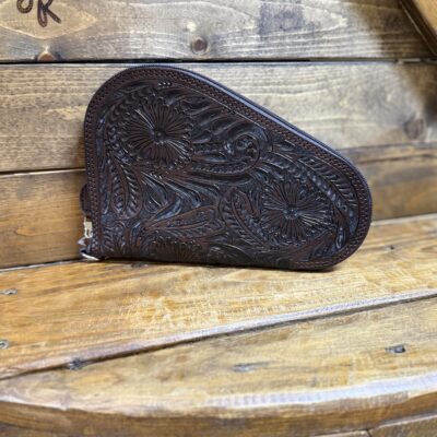 Tooled Leather Handgun Case-Small-Dark