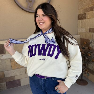 Womens Ariat Collegiate Oversized Sweatshirt-Tarleton Purple/Cream