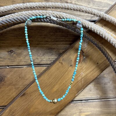 Turquoise Chip Necklace w/ 10mm Gold Plated Pearl-16