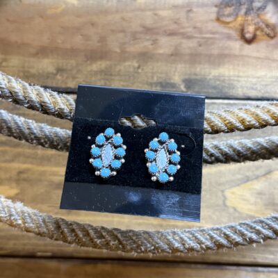 Sterling Silver Seed Cluster Earrings W/Turquoise Stones