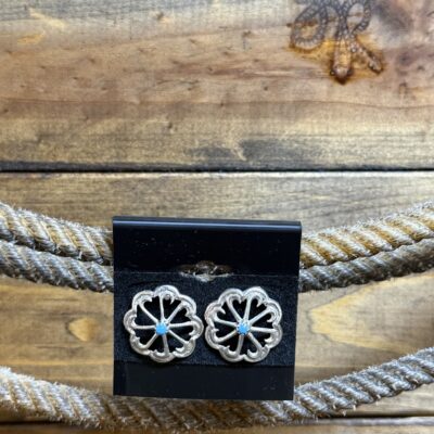 Sterling Silver Hollow Flower Pinwheel Earrings W/Turquoise