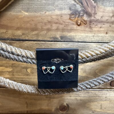 Tiny Double Wire Heart Earrings w/Turquoise/Coral