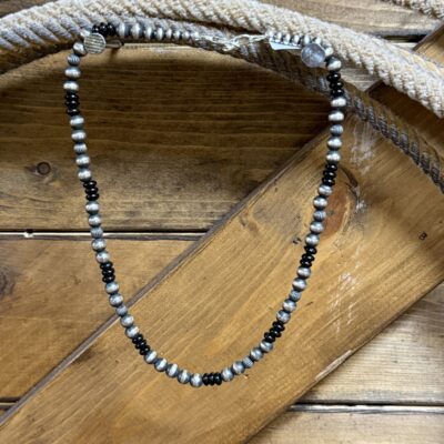 Fancy Navajo Pearls/Black Onyx Fluted/Alternating Stones-16
