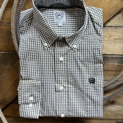 Mens Cinch Classic L/S Button Down-Brown Houndstooth