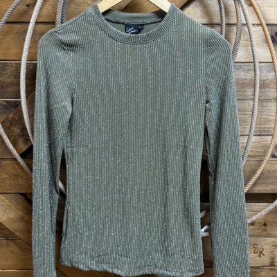 Womens Cruel Denim L/S Tee-Olive w/Metallic Stripe