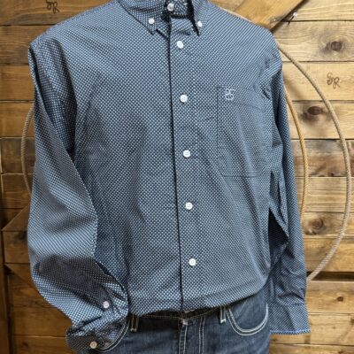 Mens Panhandle Slim L/S Button Down Shirt-Black/Blue Diamond Print
