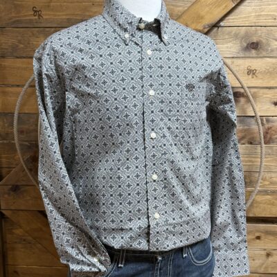 Mens Rock&Roll L/S Button Down Shirt-Teal/Tan Geo Print