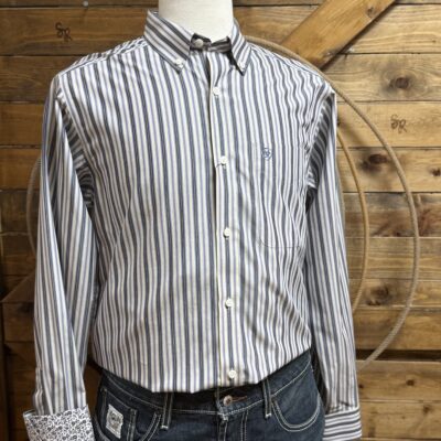 Mens Ariat Fitted Wrinkle Free L/S Button Down-Coastal Fjord Blue