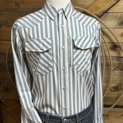Mens HornKnot Performance L/S Pearl Snap-Sage Stripe