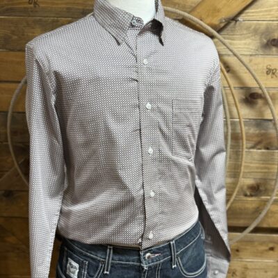 Mens Wrangler CoJo Classic L/S Button Down-Brown/White