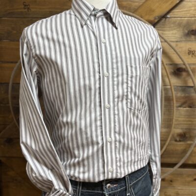 Mens Wrangler CoJo Classic L/S Button Down-Brown/White Stripe