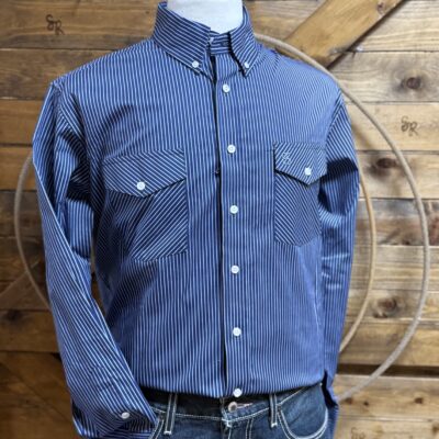 Mens Panhandle Slim L/S Button Down-Navy/Blue Stripe