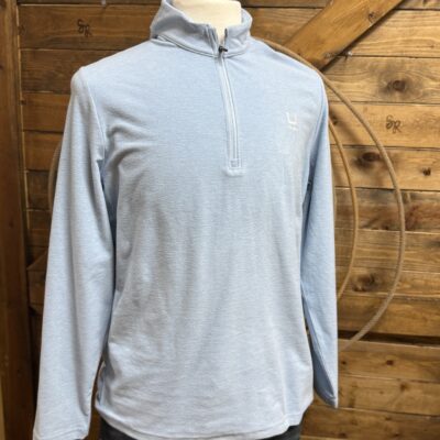 Mens Huk Leeward 1/4 Zip Fleece Pullover-Curulean Heather
