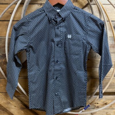 Boys Cinch Classic L/S Button Down-Navy/White Print