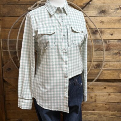 BRKWY Women's Performance Pearl Snap-Green Gingham