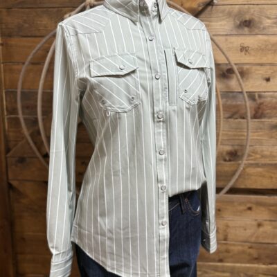 BRKWY Women's Performance Pearl Snap-Sage Stripe