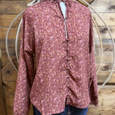 Womens Wrangler L/S Blouse-Burgundy Floral Print