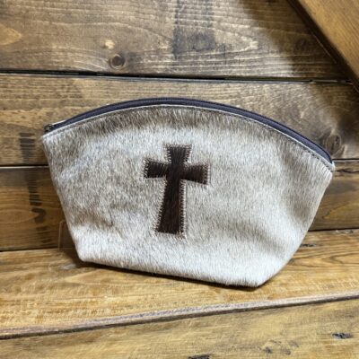Half Moon Hair On Hide Zipper Bag-Cross