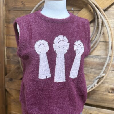 Womens 2FlyCo Fuzzy Ranch Ribbons Vest-Burgundy/Pink