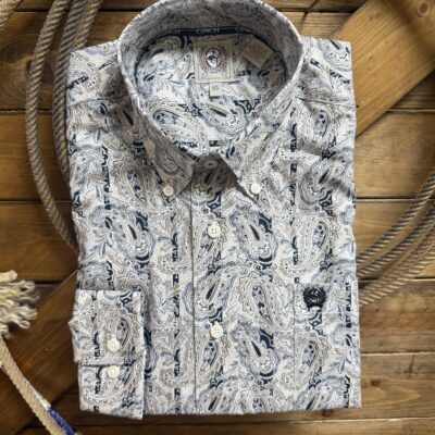 Mens Cinch Classic L/S Button Down-Blue/Cream Paisley