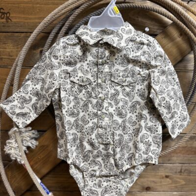 Baby Wrangler L/S Pearl Snap Body Suit-Brown Paisley