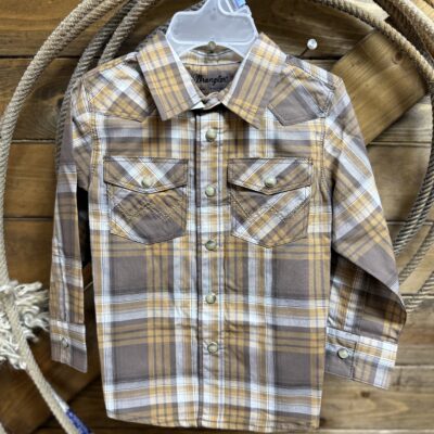 Baby Boys Wrangler L/S Pearl Snap-Brown Plaid
