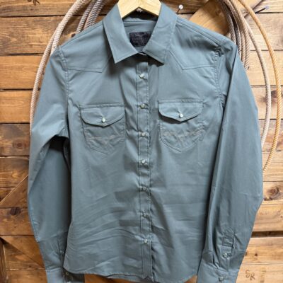 Womens Kimes Ranch L/S Skeeter Pearl Snap Shirt-Dark Olive