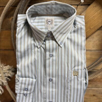 Mens Cinch Classic Tencel L/S Button Down Shirt-Light Blue/Brown Stripe