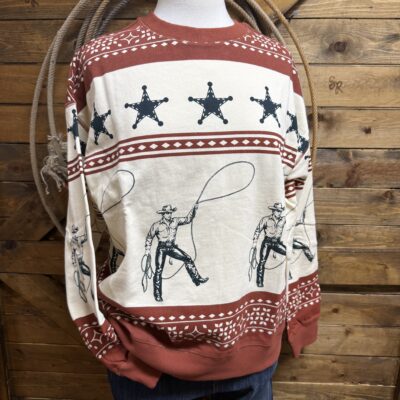 Womens Panhandle Slim Crew Neck Sweatshirt-Rust Cowboy