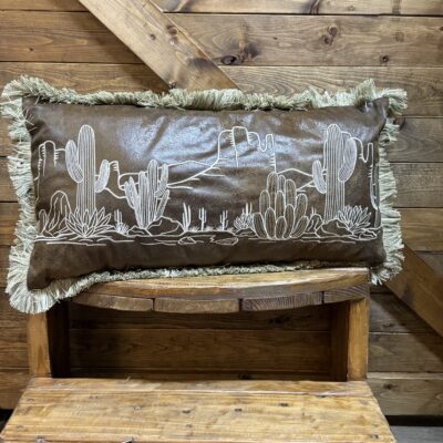 Canyon Cactus Embroidered Pillow W/Fringe