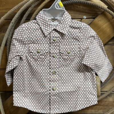 Baby Boy Wrangler L/S Pearl Snap Shirt-Brown Diamond Print