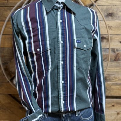 Mens Wrangler Classic L/S Brushpopper-Green Stripe