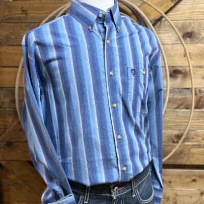 Mens Wrangler George Strait Classic L/S Button Down-Multi Blue Stripe