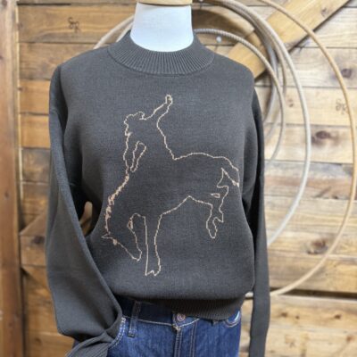 Womens Wrangler Retro Crew Neck Sweater-Brown Western Icons