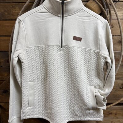 Womens Cinch 1/4 Zip Pullover-Cream Knit