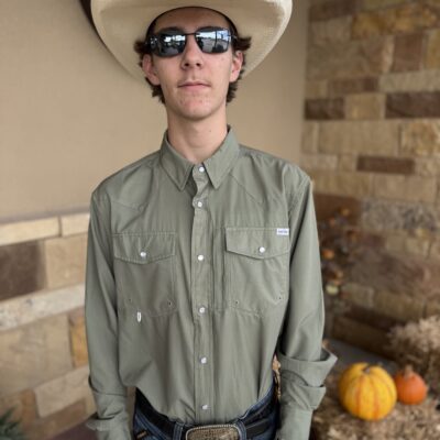 Saddle Rags L/S Performance Pearl Snap-Perforated Olive
