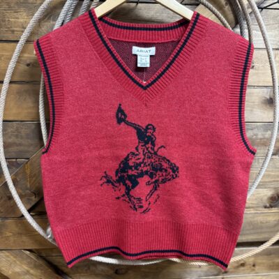 Womens Ariat Sweater Vest-Savvy Red Bronc Rider