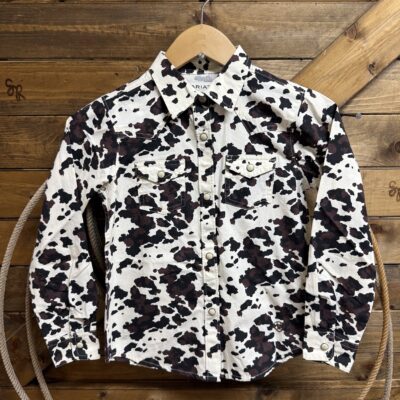 Girls Ariat Western L/S Pearl Snap Shirt-Cowprint
