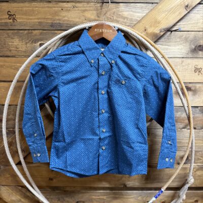 Boys Wrangler Classic L/S Button Down - Teal Print