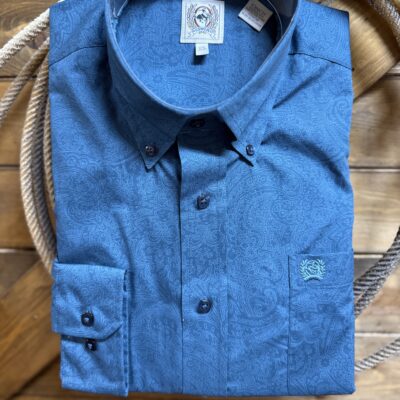 Mens Cinch Classic L/S Button Down-Teal Blue Paisley