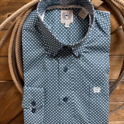 Mens Cinch Classic L/S Button Down-Teal Blue