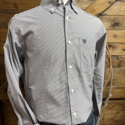 Mens Ariat Fitted L/S Button Down-Coffee Bean Mini Stripe