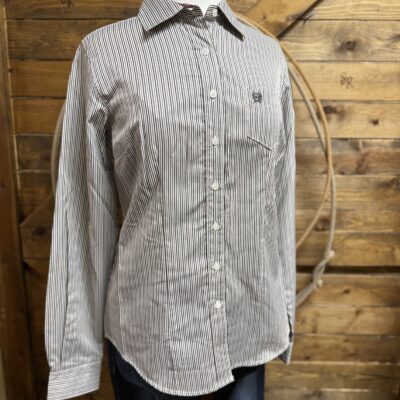 Womens Cinch L/S Tencel Button Down - Maroon/Tan Stripe