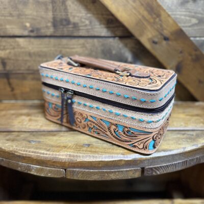 Challenger Tooled Leather Cosmetic Case-Turquoise