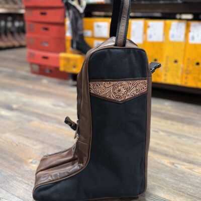 Challenger Boot Bag- Black Canvas/Floral Tooled Leather