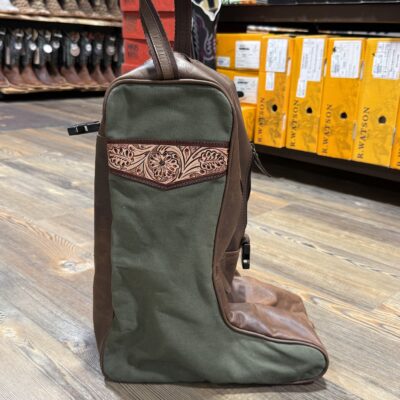 Challenger Boot Bag-Green Canvas/Floral Tooled Leather