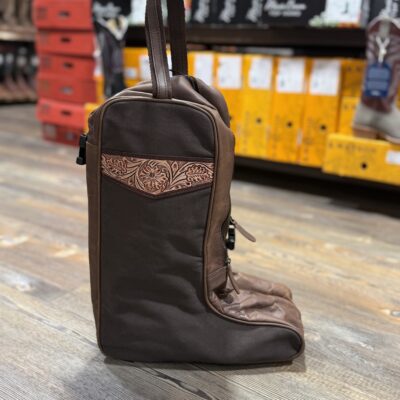 Challenger Boot Bag-Brown Canvas/Floral Tooled Leather