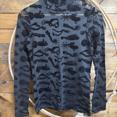 Womens Wrangler Mock Neck Sheer L/S-Black Western Icons