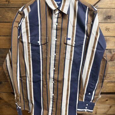 Mens Wrangler Classic L/S Brushpopper-Brown/Blue Stripe